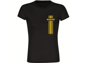 4068859201968 - multifanshop Damen T-Shirt - Braunschweig - Streifen - Druck gelb - Frauen