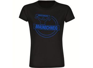 4068859203313 - multifanshop Damen T-Shirt - Braunschweig - Meine Fankurve - Druck blau - Frauen