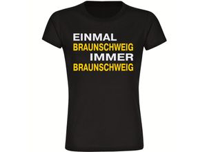 4068859204327 - multifanshop Damen T-Shirt - Braunschweig - Einmal Immer - Druck gelb - Frauen