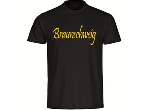 4068859205867 - multifanshop Herren T-Shirt - Braunschweig - Schriftzug - Druck gelb - Männer