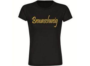 4068859206147 - multifanshop Damen T-Shirt - Braunschweig - Schriftzug - Druck gelb - Frauen