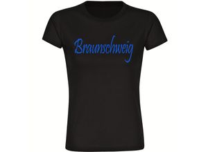 4068859206239 - multifanshop® Damen T-Shirt - Braunschweig - Schriftzug - Druck blau