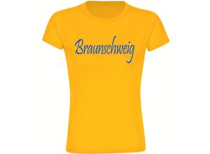 4068859206352 - multifanshop Damen T-Shirt - Braunschweig - Schriftzug - Druck blau - Frauen