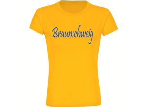 4068859206369 - multifanshop Damen T-Shirt - Braunschweig - Schriftzug - Druck blau - Frauen