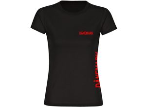 4068859208462 - multifanshop® Damen T-Shirt - Dänemark - Brust & Seite - Druck rot