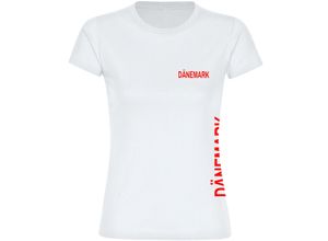 4068859208523 - multifanshop® Damen T-Shirt - Dänemark - Brust & Seite - Druck rot