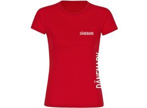 4068859208585 - multifanshop Damen T-Shirt - Dänemark - Brust & Seite - Druck weiß - Frauen