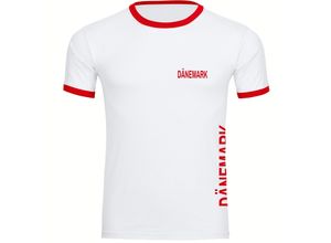 4068859209391 - multifanshop® Kontrast T-Shirt - Dänemark - Brust & Seite - Druck rot