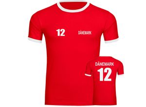 4068859218232 - multifanshop Kontrast T-Shirt - Dänemark - Trikot Nummer 12 - Druck weiß - Männer