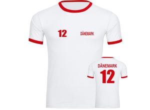 4068859218270 - multifanshop® Kontrast T-Shirt - Dänemark - Trikot 12 - Druck rot