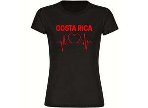 4068859223878 - multifanshop® Damen T-Shirt - Costa Rica - Herzschlag - Druck rot