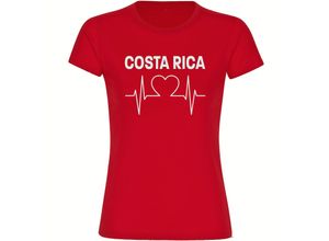 4068859223939 - multifanshop® Damen T-Shirt - Costa Rica - Herzschlag - Druck weiß