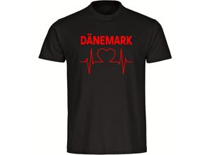 4068859224851 - multifanshop® Herren T-Shirt - Dänemark - Herzschlag - Druck rot