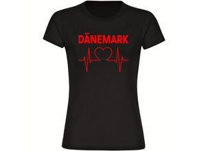 4068859225018 - multifanshop® Damen T-Shirt - Dänemark - Herzschlag - Druck rot