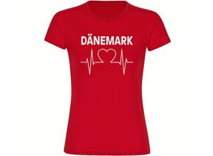 4068859225087 - multifanshop® Damen T-Shirt - Dänemark - Herzschlag - Druck weiß