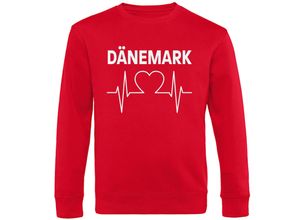 4068859225452 - multifanshop® Sweatshirt - Dänemark - Herzschlag - Druck weiß