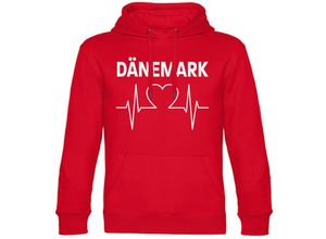 4068859225605 - multifanshop® Kapuzen Sweatshirt - Dänemark - Herzschlag - Druck weiß