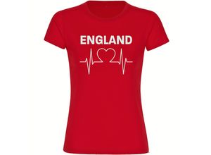 4068859226213 - multifanshop Damen T-Shirt - England - Herzschlag - Druck weiß - Frauen