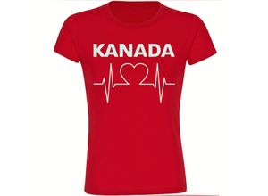 4068859227395 - multifanshop® Damen T-Shirt - Kanada - Herzschlag - Druck weiß