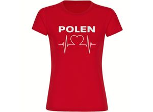 4068859228538 - multifanshop® Damen T-Shirt - Polen - Herzschlag - Druck weiß