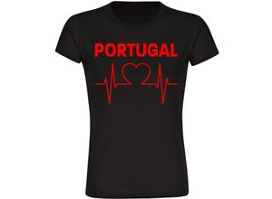 4068859229610 - multifanshop Damen T-Shirt - Portugal - Herzschlag - Druck rot - Frauen