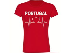 4068859229689 - multifanshop® Damen T-Shirt - Portugal - Herzschlag - Druck weiß