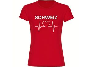 4068859230784 - multifanshop® Damen T-Shirt - Schweiz - Herzschlag - Druck weiß