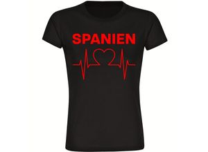 4068859231859 - multifanshop® Damen T-Shirt - Spanien - Herzschlag - Druck rot