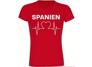 4068859231927 - multifanshop® Damen T-Shirt - Spanien - Herzschlag - Druck weiß