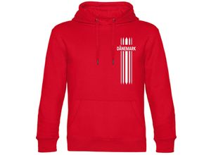 4068859234454 - multifanshop® Kapuzen Sweatshirt - Dänemark - Streifen - Druck weiß