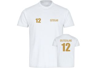 4068859247737 - multifanshop Herren T-Shirt - Deutschland - Trikot Nummer 12 Gold - Druck gold metallic - Männer