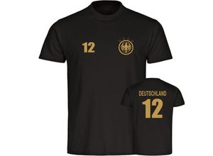 4068859252472 - multifanshop Herren T-Shirt - Deutschland - Adler Retro Trikot 12 Gold - Druck gold metallic - Männer