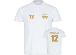 4068859252519 - multifanshop Herren T-Shirt - Deutschland - Adler Retro Trikot 12 Gold - Druck gold metallic - Männer