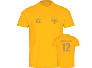 4068859252755 - multifanshop Herren T-Shirt - Deutschland - Adler Retro Trikot 12 Gold - Druck gold metallic - Männer 4068859252755 - multifanshop Herren T-Shirt - Deutschland - Adler Retro Trikot 12 Gold - Druck gold metallic - Männer