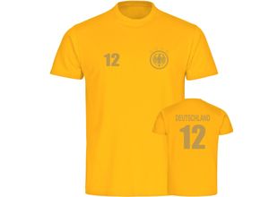 4068859252762 - multifanshop Herren T-Shirt - Deutschland - Adler Retro Trikot 12 Gold - Druck gold metallic - Männer