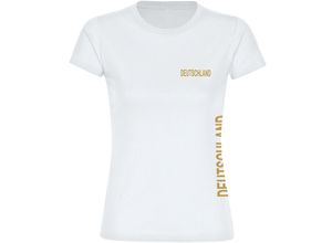 4068859260941 - multifanshop® Damen T-Shirt - Deutschland - Brust & Seite Gold - Druck gold metallic