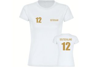 4068859261023 - multifanshop Damen T-Shirt - Deutschland - Trikot Nummer 12 Gold - Druck gold metallic - Frauen