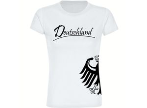 4068859261269 - multifanshop® Damen T-Shirt - Deutschland - Adler seitlich - Druck schwarz