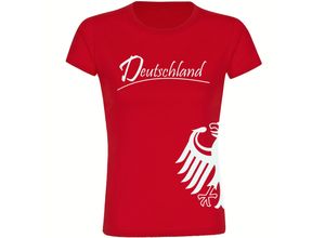 4068859261283 - multifanshop® Damen T-Shirt - Deutschland - Adler seitlich - Druck weiß