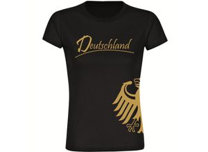 4068859261290 - multifanshop® Damen T-Shirt - Deutschland - Adler seitlich Gold - Druck gold metallic