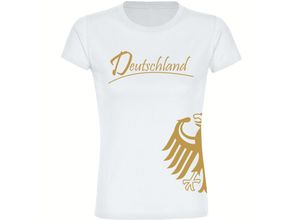 4068859261306 - multifanshop Damen T-Shirt - Deutschland - Adler seitlich Gold - Druck gold metallic - Frauen