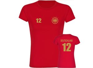 4068859261481 - multifanshop Damen T-Shirt - Deutschland - Adler Retro Trikot 12 Gold - Druck gold metallic - Frauen