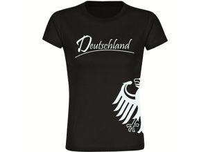 4068859262969 - multifanshop® Damen T-Shirt - Deutschland - Adler seitlich - Druck weiß