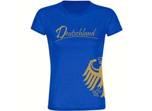 4068859263041 - multifanshop® Damen T-Shirt - Deutschland - Adler seitlich Gold - Druck gold metallic