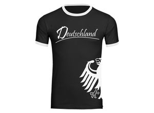 4068859264079 - multifanshop® Kontrast T-Shirt - Deutschland - Adler seitlich - Druck weiß