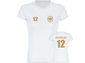 4068859265168 - multifanshop Damen T-Shirt - Deutschland - Adler Retro Trikot 12 Gold - Druck gold metallic - Frauen