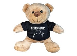 4068859266479 - multifanshop® Plüschtier Bär mit Shirt - Deutschland - Herzschlag - Druck weiß