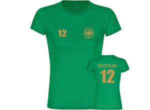 4068859267537 - multifanshop Damen T-Shirt - Deutschland - Adler Retro Trikot 12 Gold - Druck gold metallic - Frauen