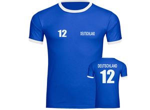 4068859268190 - multifanshop® Kontrast T-Shirt - Deutschland - Trikot 12 - Druck weiß