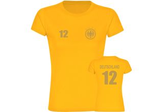 4068859271305 - multifanshop Damen T-Shirt - Deutschland - Adler Retro Trikot 12 Gold - Druck gold metallic - Frauen 4068859271305 - multifanshop Damen T-Shirt - Deutschland - Adler Retro Trikot 12 Gold - Druck gold metallic - Frauen